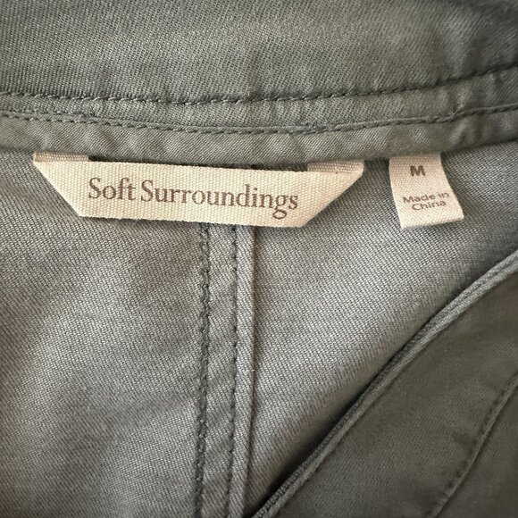 Soft Surroundings Womens Medium Green Embroidered Button Utility Jacket Pocket - Picture 9 of 11